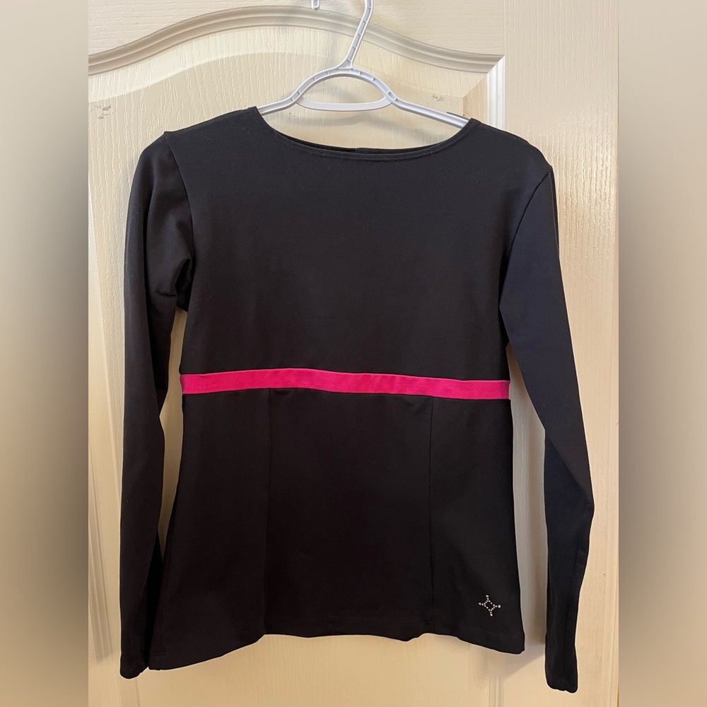 Black Long-Sleeve Top with Pink Waist Stripe